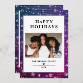 紫ピンクの木の素朴スノーフレークのクリスマスフォト シーズンカード (正面/裏面)