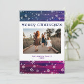 紫ピンクの木の素朴スノーフレークのクリスマスフォト シーズンカード (スタンド正面)
