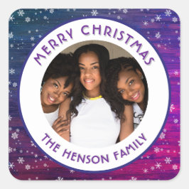 紫ピンクの木の素朴スノーフレークのクリスマスフォト スクエアシール