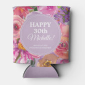 紫ピンクの水彩野花30歳の誕生日 缶クーラー (正面)