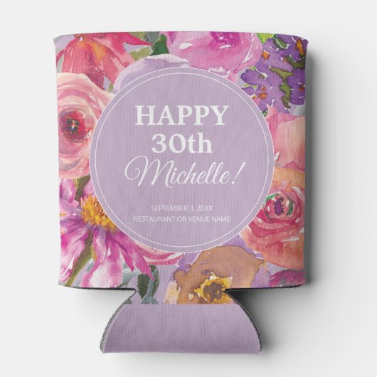 紫ピンクの水彩野花30歳の誕生日 缶クーラー (裏面)