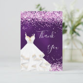 紫ピンクの白いドレス 輝くゴージャス サンキューカード (スタンド正面)