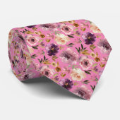 紫ピンクの花柄 ネクタイ (ロール)