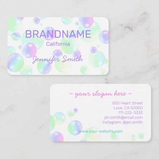 紫ピンクの虹の石鹸の泡がかわいいカラフル 名刺 (正面/裏面)