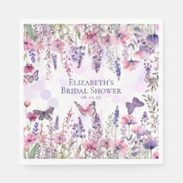 紫ピンクの蝶とワイルドフラワーのフローラ スタンダードランチョンナプキン