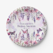 紫ピンクの蝶とワイルドフラワーのフローラ ペーパープレート (正面)