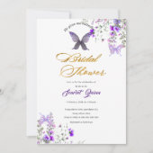 紫ピンクの野生フローラ水カラーブライダルシャワー 招待状 (正面)