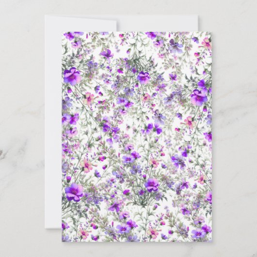 紫ピンクの野生フローラ水カラーブライダルシャワー 招待状 (裏面)