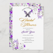 紫ピンクの野生フローラ水カラーブライダルシャワー 招待状 (正面/裏面)
