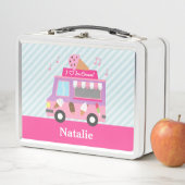 紫ピンクアイスクリームトラックガールズパーソナライズされた メタルランチボックス (インサイチュ)