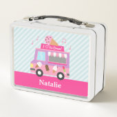紫ピンクアイスクリームトラックガールズパーソナライズされた メタルランチボックス (裏面)