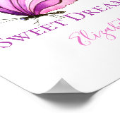 紫ピンクウォーターカラーバタフライ子供部屋ウォールアート ポスター (角)