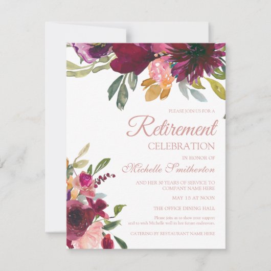 紫ピンクエレガント金ゴールドフローラスクリプトの削除 招待状 (正面)