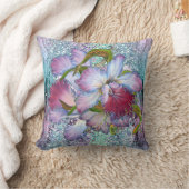 紫ピンクオーキッドフローラ水色 クッション (ブランケット)