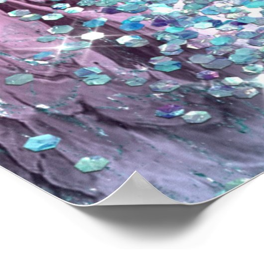 紫ピンクオーキッドフローラ水色 ポスター (角)