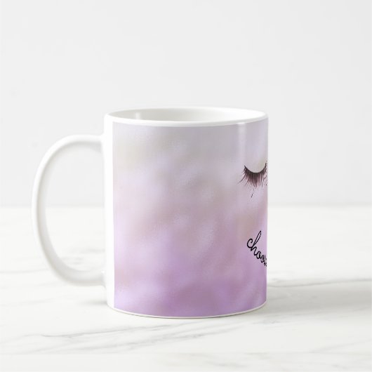 紫ピンクグラデーション黒まつ毛やさしさ コーヒーマグカップ (左)