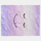 紫ピンクグラデーション黒まつ毛やさしさ フリースブランケット (正面(横))