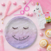 紫ピンクグラデーション黒まつ毛やさしさ ペーパープレート (パーティー)