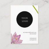 紫ピンクグリーン蓮の花のイヤリングディスプレイ 名刺 (裏面)