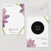 紫ピンクグリーン蓮の花のイヤリングディスプレイ 名刺 (正面/裏面)