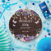 紫ピンクフローラ蝶素朴蝶100誕生日 ペーパープレート (パーティー)