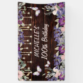 紫ピンクフローラ蝶素朴蝶100誕生日 横断幕 (縦)