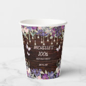 紫ピンクフローラ蝶素朴蝶100誕生日 紙コップ (裏面)