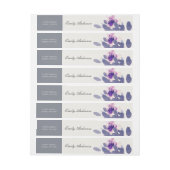 紫ピンクブルーインク洗浄水彩フローラ ラップアラウンド宛名ラベル (シート)