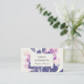 紫ピンクブルーインク洗浄水彩フローラ 名刺