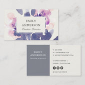 紫ピンクブルーインク洗浄水彩フローラ 名刺