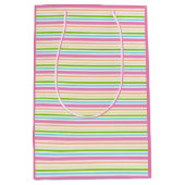 紫ピンクブルーグリーンイエローストライプのテンプレート ミディアムペーパーバッグ (正面)