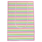 紫ピンクブルーグリーンイエローストライプのテンプレート ミディアムペーパーバッグ (裏面)