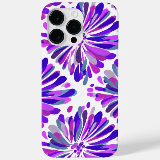 紫ピンクブルーグレー菊の花柄 Case-Mate iPhoneケース (裏面)