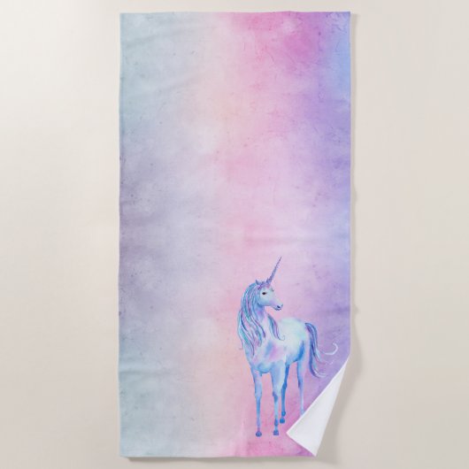 紫ピンクブルーユニコーングラデーション飾り ビーチタオル (正面)