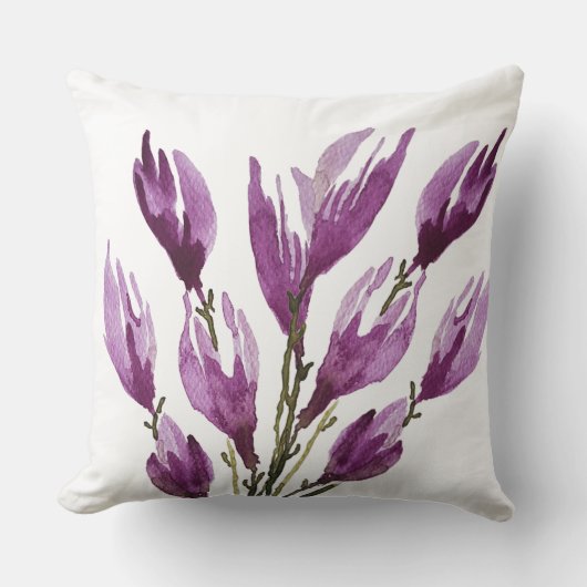 紫ピンクマグノリアフローラ水彩 クッション (正面)