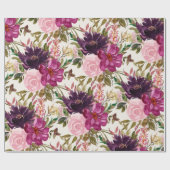 紫ピンクマゼンタウォーターカラーフローラ植物学 ラッピングペーパー (フラット)
