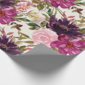 紫ピンクマゼンタウォーターカラーフローラ植物学 ラッピングペーパー (角)