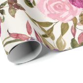 紫ピンクマゼンタウォーターカラーフローラ植物学 ラッピングペーパー (ロールコーナー)