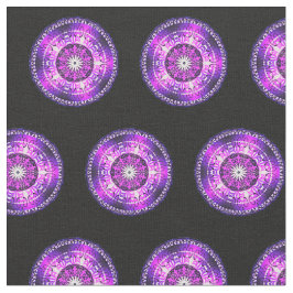 紫ピンクマンダラデザインオンブラックバックグラウンド ファブリック