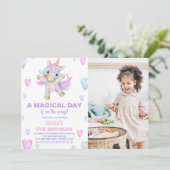紫ピンクユニコーン誕生日招待状w photo 招待状 (スタンド正面)