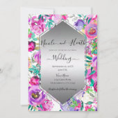 紫ピンク明るいフローラの水の色結婚の 招待状 (正面)