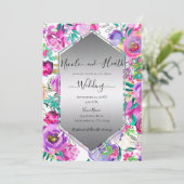 紫ピンク明るいフローラの水の色結婚の 招待状 (スタンド正面)