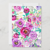 紫ピンク明るいフローラの水の色結婚の 招待状 (裏面)