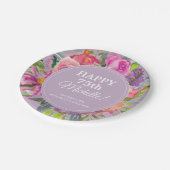 紫ピンク水彩野花75誕生日 ペーパープレート (アングル)