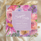 紫ピンク水彩野花75誕生日 招待状