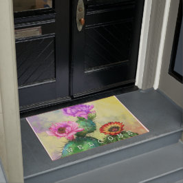 紫ピンク赤サボテン花ウェルカムドormat ドアマット