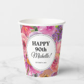 紫ピンク野花90誕生日写真 紙コップ (正面)