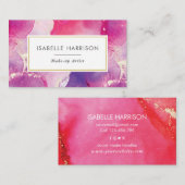 紫ピンク金ゴールド水彩インク名刺 名刺 (正面/裏面)