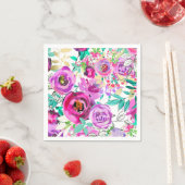 紫ピンク 明るい カラフル モダン フラワー パターン スタンダードカクテルナプキン (インサイチュ)