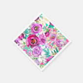 紫ピンク 明るい カラフル モダン フラワー パターン スタンダードカクテルナプキン (角)